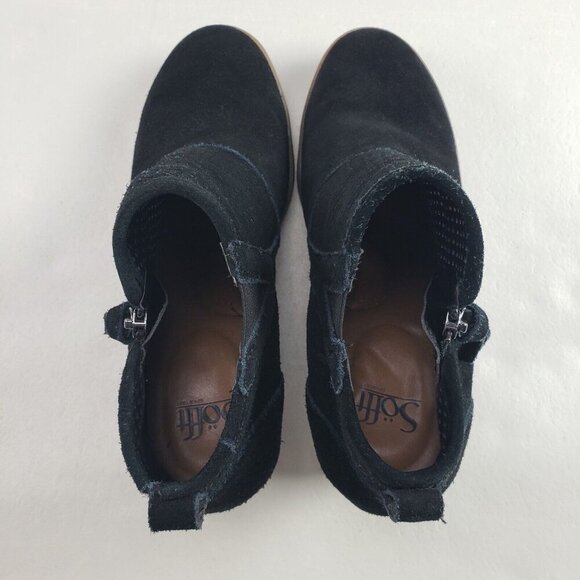 Sofft Bellview Wedge Ankle Boot Womens 11 Black Suede Side Zip Perforated Bootie - Picture 9 of 11